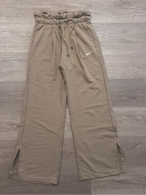 Nike Women’s Tan Wide-Leg Drawstring Sweatpants with Swoosh